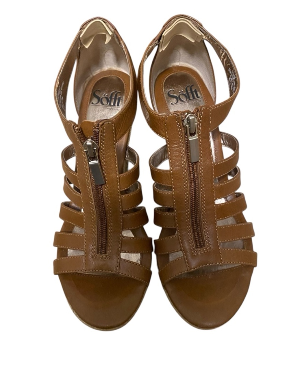 Sofft Tan gladiator style wedge sandal size 8.5 M